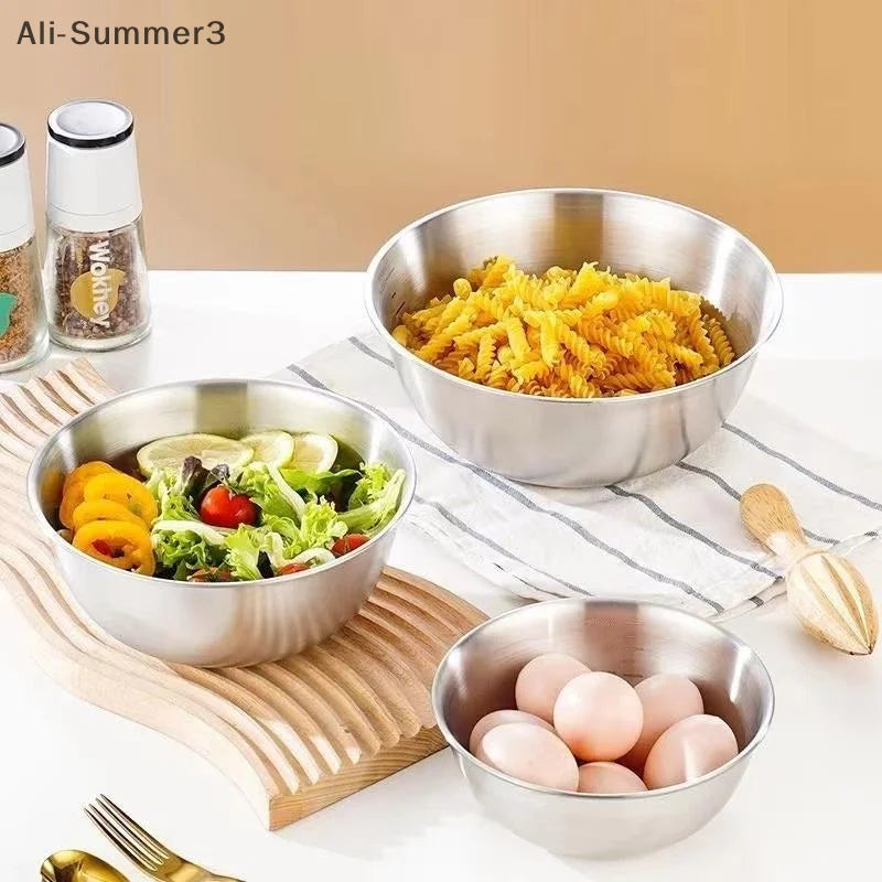 Stainless Steel Silver Salad Bowl Rice Noodles Lamian Noodles Bowl Kitchen Tableware Food Container