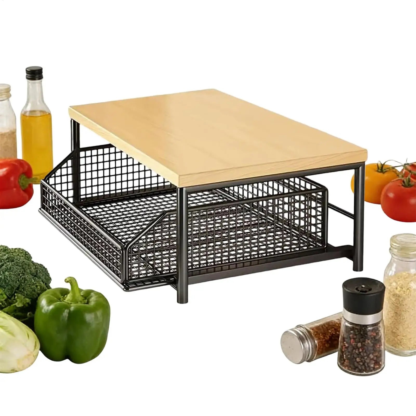 Kitchen Storage Rack Vertical 2-Tier Organizer Rack Standing Storage Shelves Multi-Functional Space Saving Countertop Storage