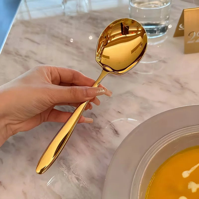 2/4/6pcs Stainless Steel Serving Spoons with Round Heads, Large Spoons, and Long-Handled Soup Ladles; Suitable for Home Kitchens