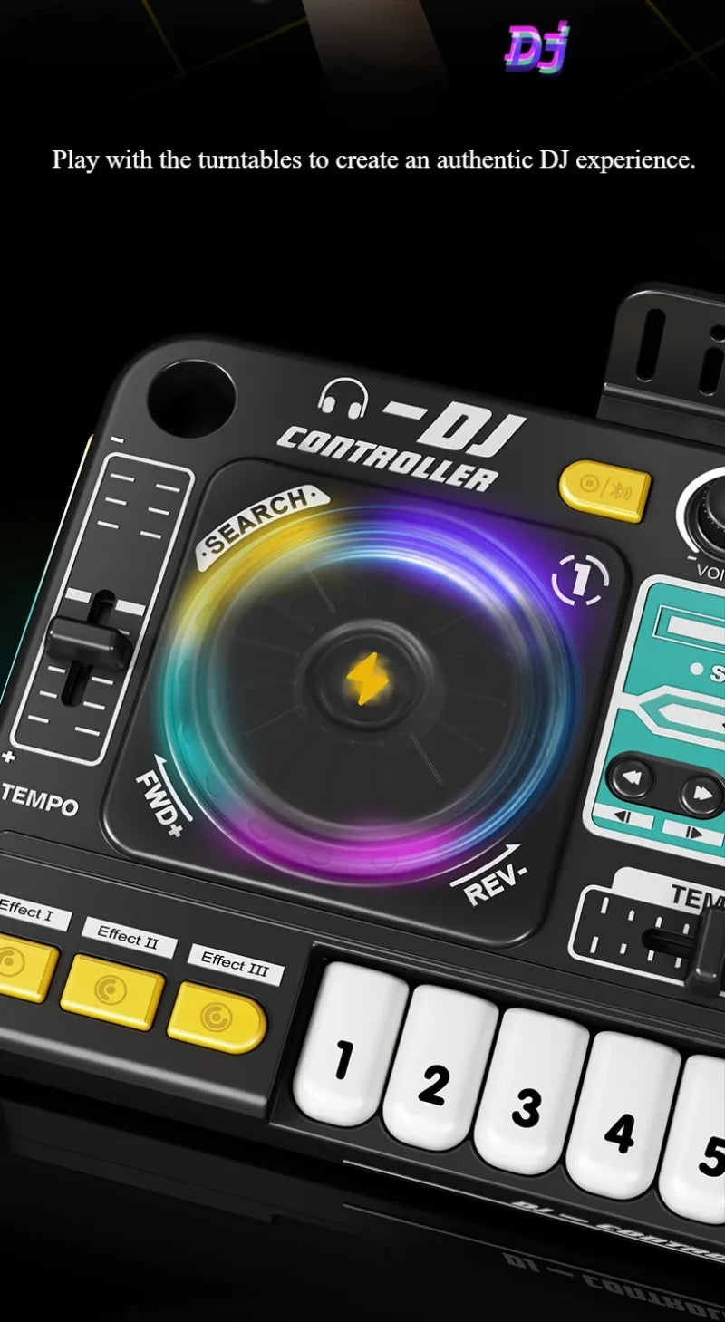 Kid DJ Mixer with Microphone Multifunctional Electronic Piano Keyboard Bluetooth DJ Turntable Controller Kid Musical Instrument