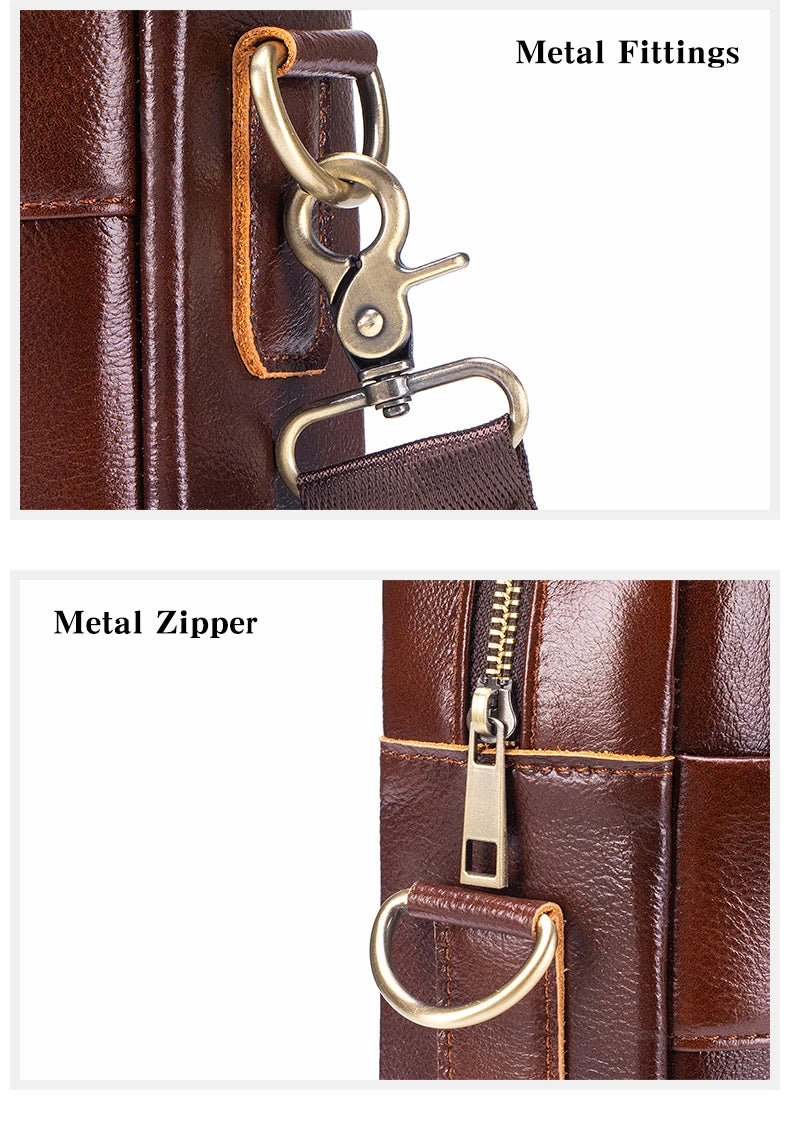 Men's Genuine Leather Laptop Bag Vintage Business Briefcase Shoulder Handbag Messenger Computer Bag Work Travel