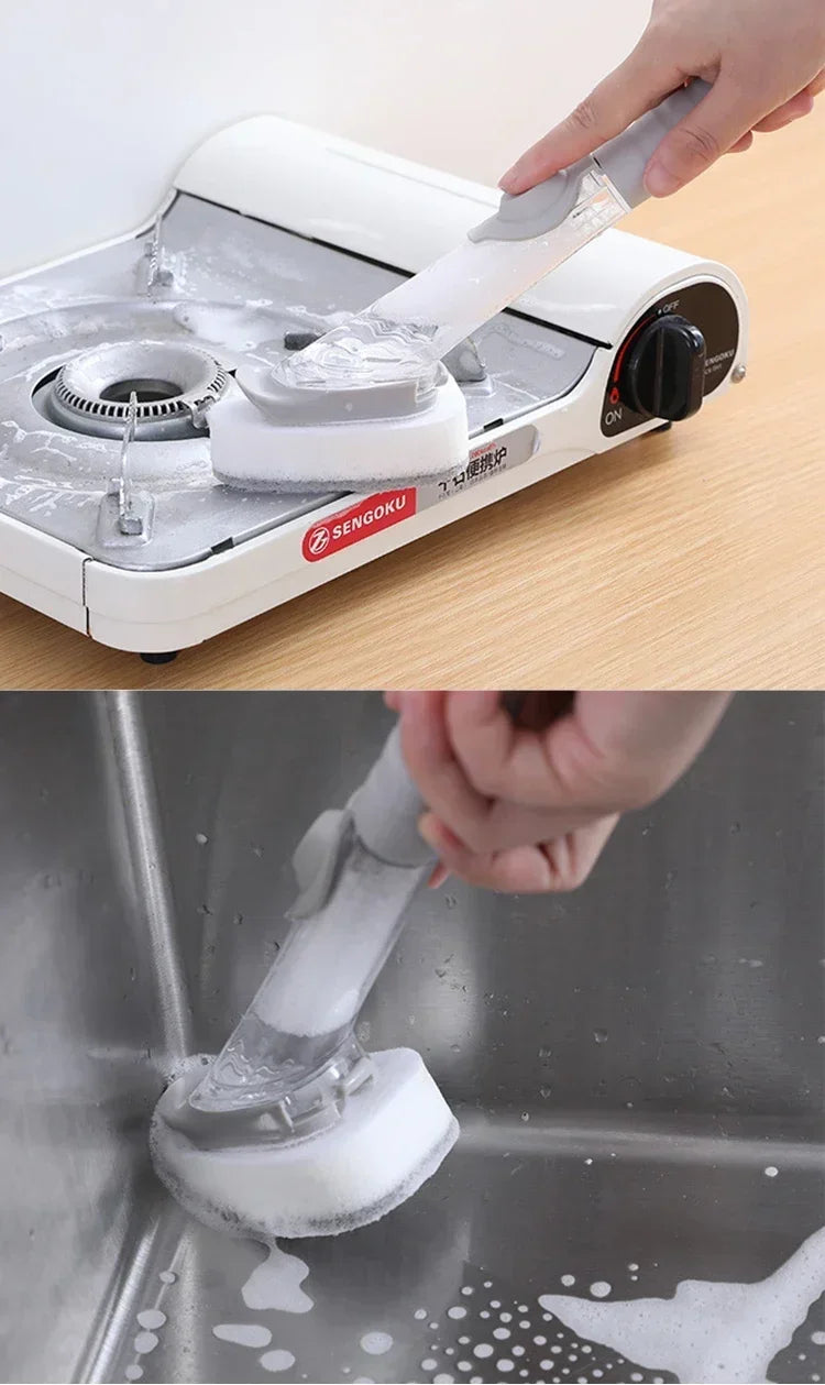 Kitchen Cleaning Brush 2 In 1 Long Handle Cleaing Brush with Removable Brush Sponge Dispenser Dishwashing  Kitchen Tools