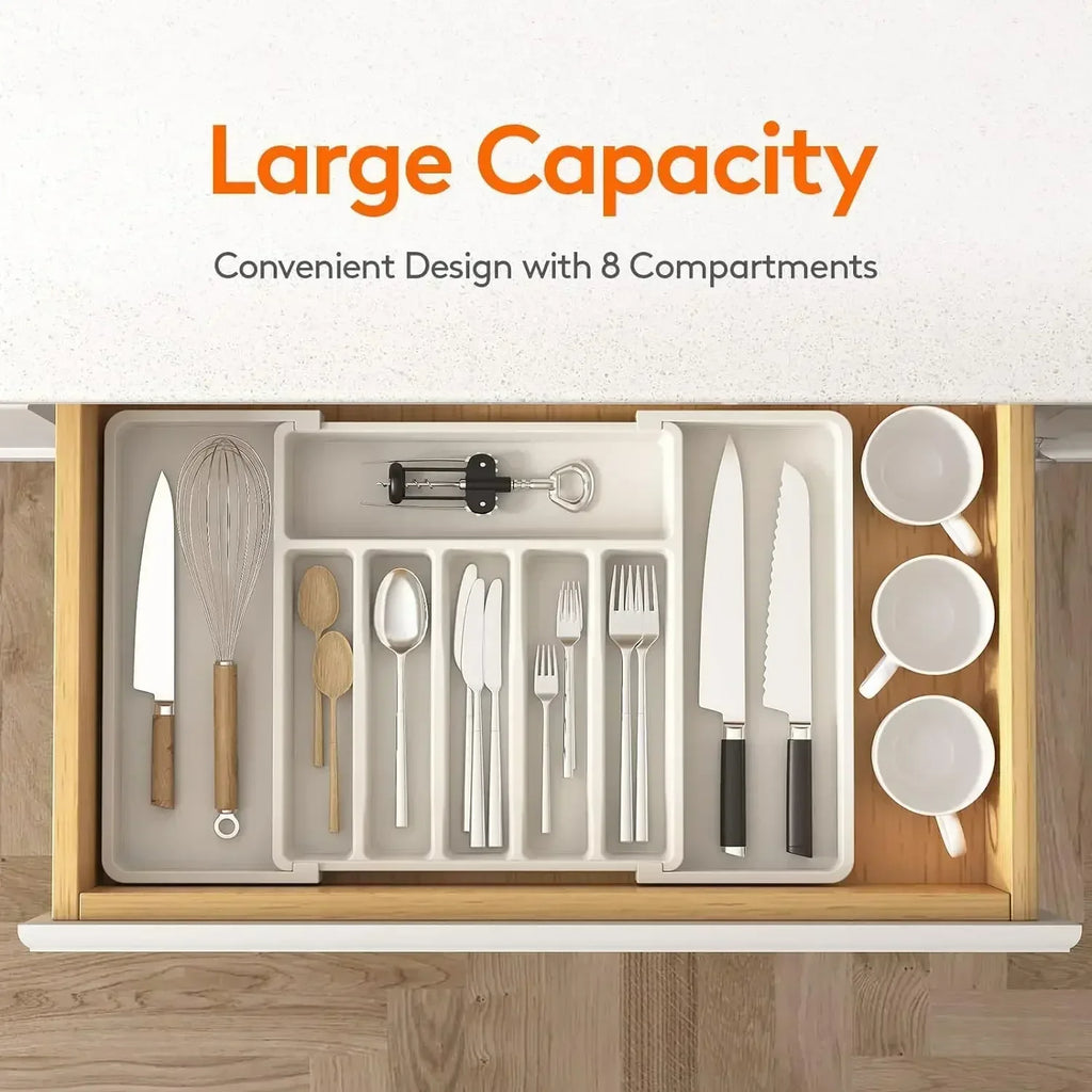 Silverware Organizer Expandable Kitchen Utensil Drawer Organizer Large BPA Free Adjustable Cutlery Silverware Tray