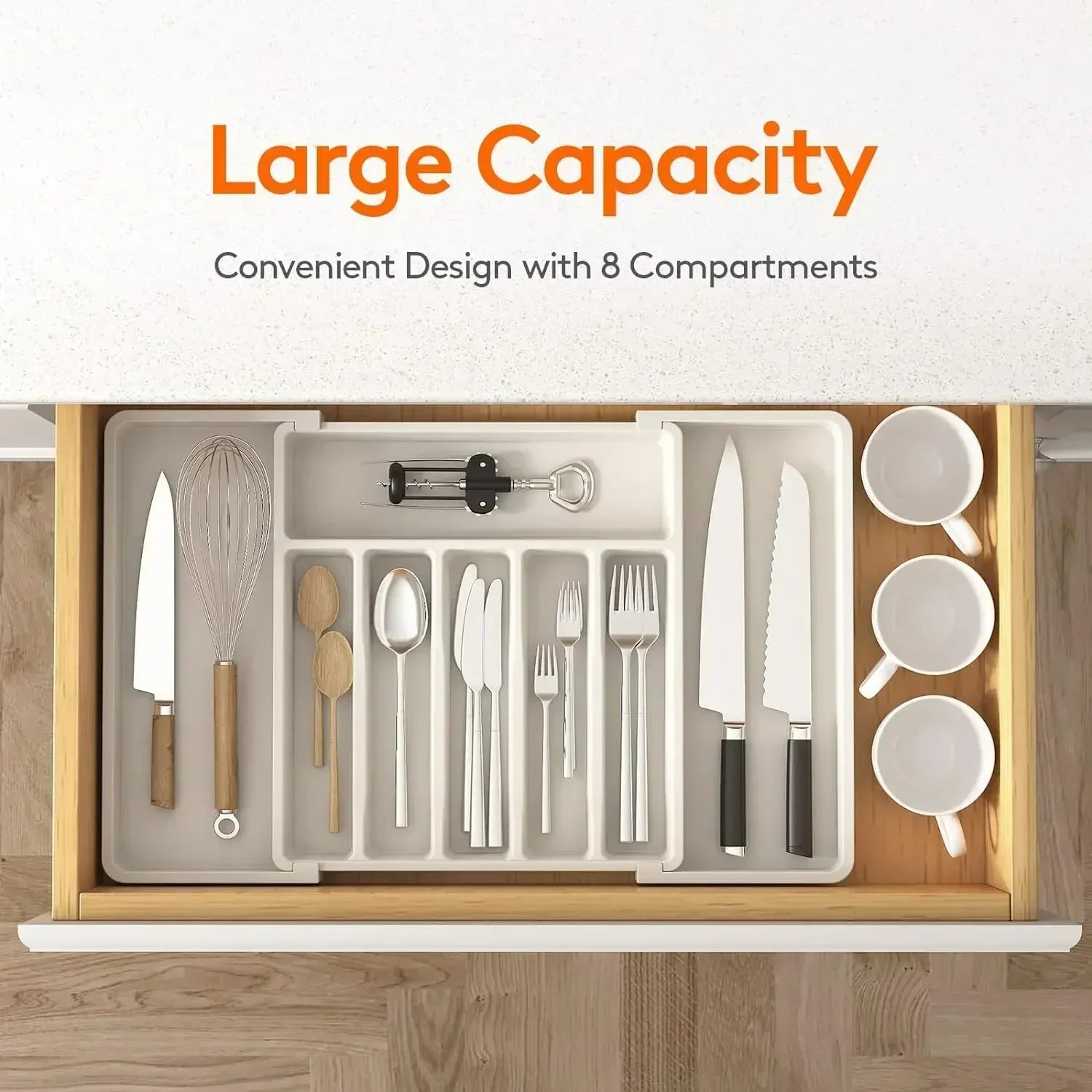 Silverware Organizer Expandable Kitchen Utensil Drawer Organizer Large BPA Free Adjustable Cutlery Silverware Tray