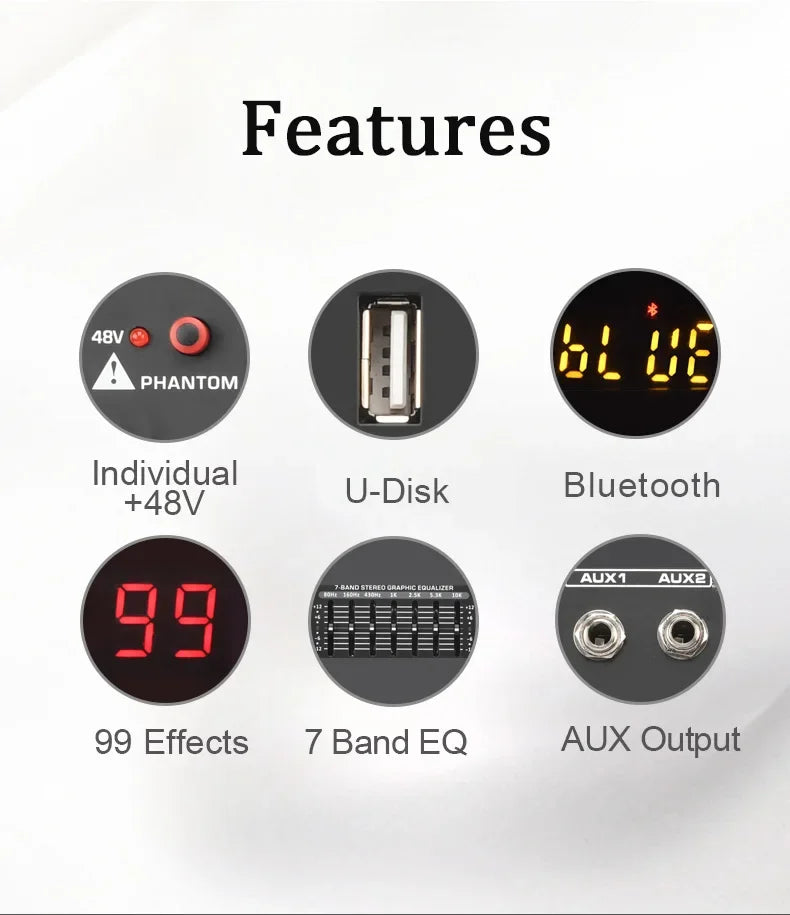 LOMEHO 7 Band EQ Audio Sound Mixer Table 6/8 Channel Mixing DJ Console with USB 2 AUX Output Individual 48V 99 Effect  AM-GT6/8