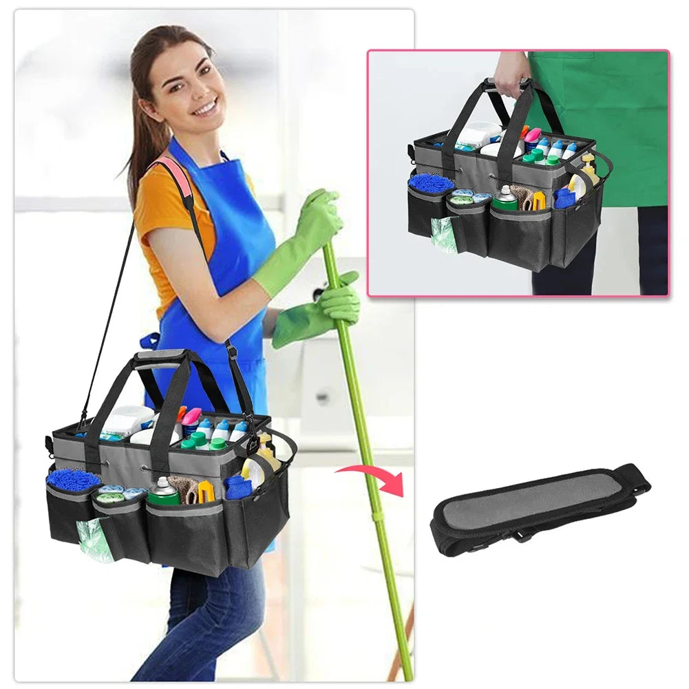 Large Cleaning Supplies Organizer with Handle Kitchen Cleaning Supplies Storage Bag Detachable Divider for Cleaners Housekeepers
