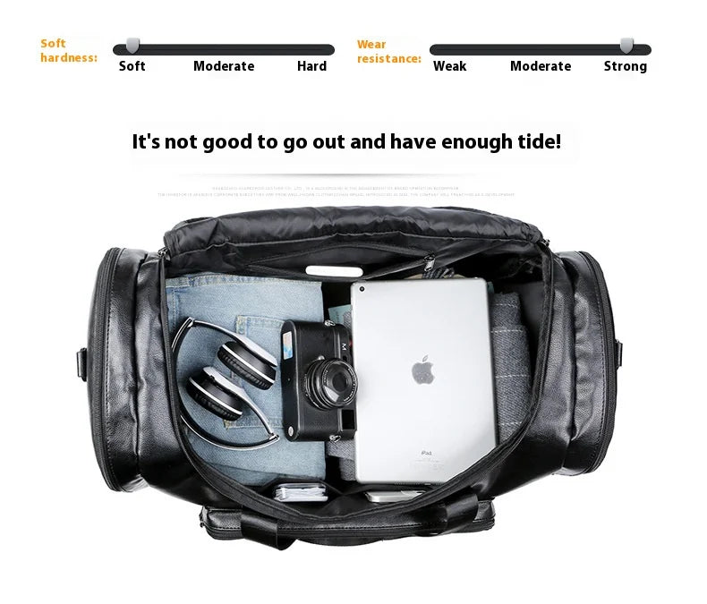 Geestock Business Men PU Leather Gym Duffel Bag Large Capacity Sports Travel Tote Handbag For Male Fitness Vintage Luggage Bag