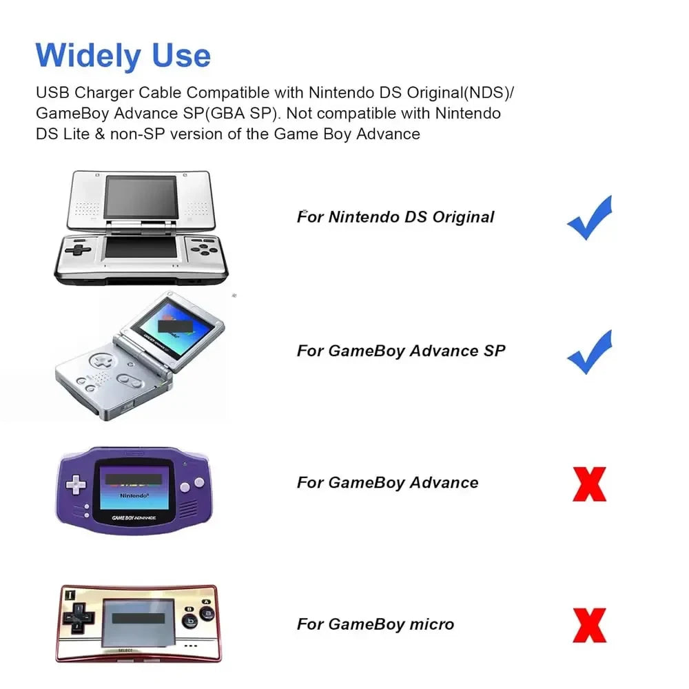 For GBA SP GameBoy/DS Game Console Cable Accessories Black USB Charging Advance Line Cord Game Console Charger Cable