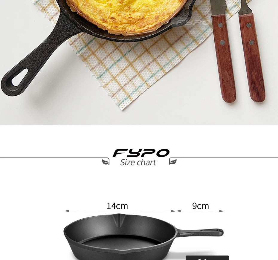 Cast Iron Skillet 14/16/20cm Frying Pan Iron Cookware Omelette Pancake Pot Oven Safe, Camping Cookware for Stove & Grill Use