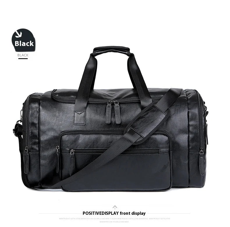 Geestock Business Men PU Leather Gym Duffel Bag Large Capacity Sports Travel Tote Handbag For Male Fitness Vintage Luggage Bag