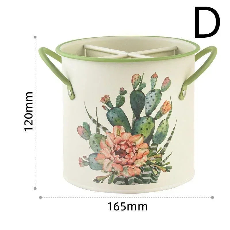 Retro Tableware Storage Bucket Draining Rack with Divider Kitchen Knife and Fork Storage Box Home Decoration for Kitchen Tools