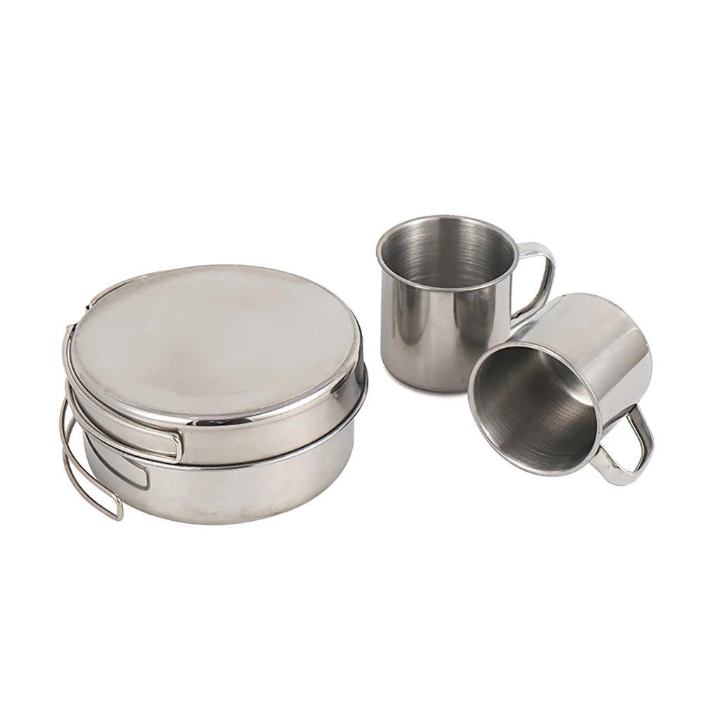 8pcs/Set Camping Cookware Mess Kit Stainless Steel Cooking Pot and Pan Set with Plates Cups for Outdoor Hiking Backpacking