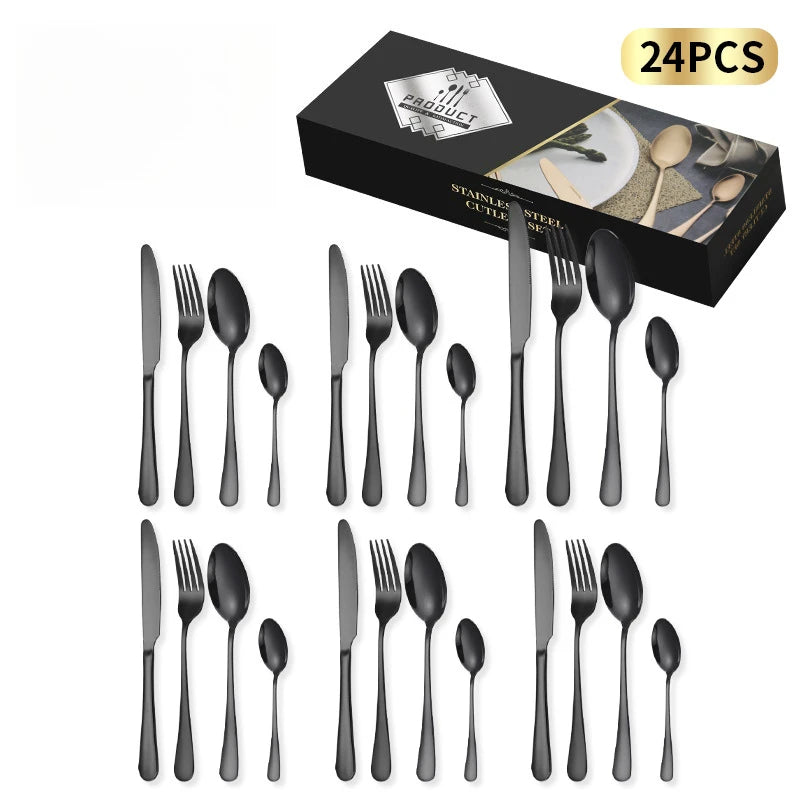 24 Piece Silverware Flatware Cutlery Set,tainless Steel Utensils Service for 6,Includes Forks Spoons Knives , Dishwasher Safe