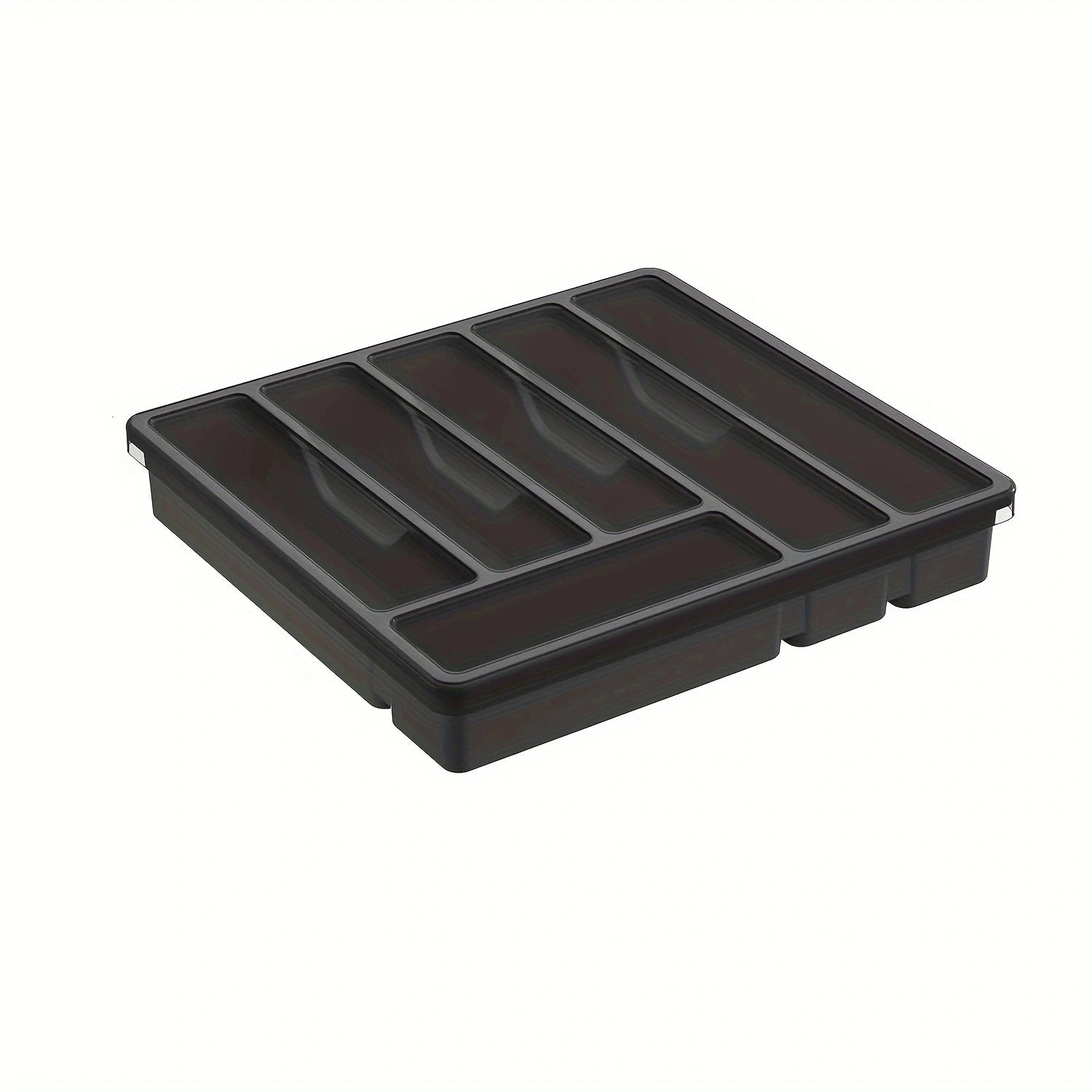 Silverware Organizer with Lid, Covered Utensil Tray for Kitchen Drawer and Countertop, Plastic Cutlery and Flatware Storage Box