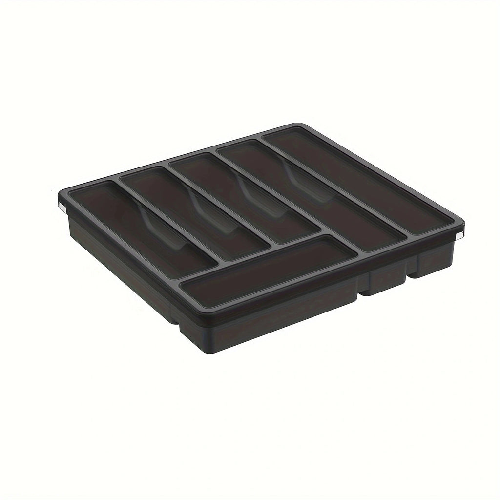 Silverware Organizer with Lid, Covered Utensil Tray for Kitchen Drawer and Countertop, Plastic Cutlery and Flatware Storage Box