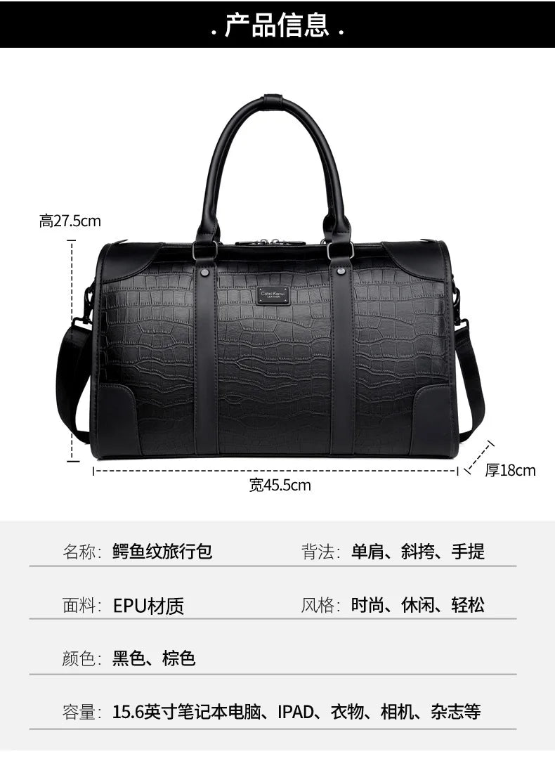Fashion Handbag Bag Men Business Travel Tote Luxury Alligator PU Leather Luggage Bag With Shoulder Strap Crossbody Bags Duffle