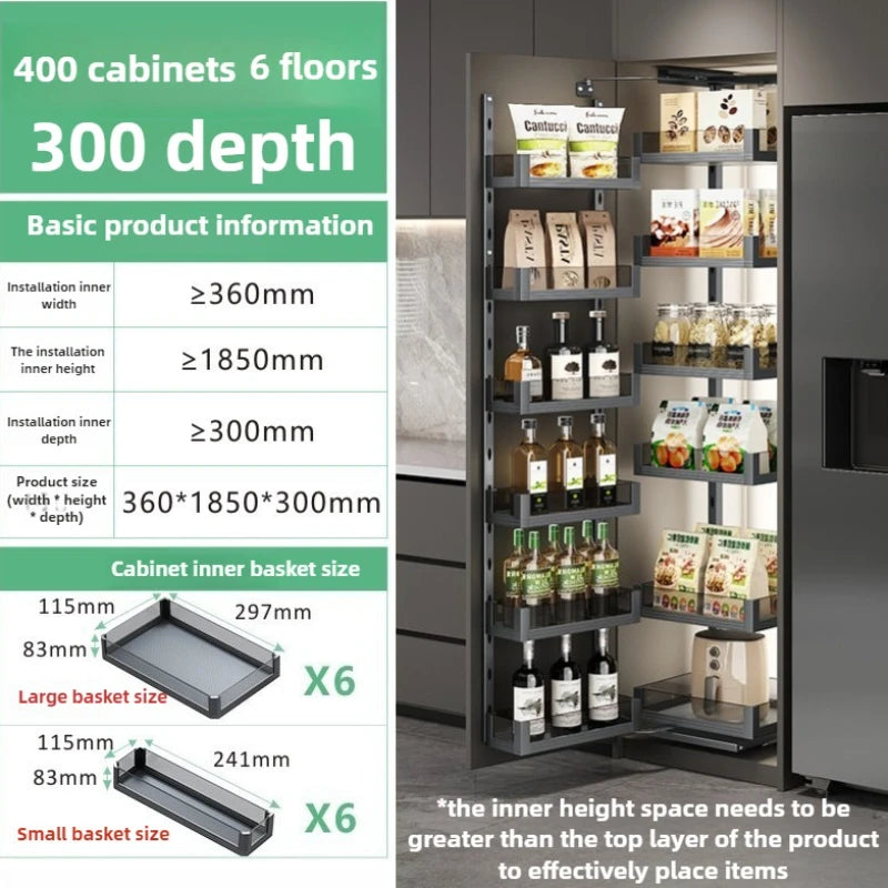 6 Layers Kitchen High Cabinet Storage Rack Snack Cabinet Kitchen Hidden Storage Cabinet Pull Out Basket Organization Furniture