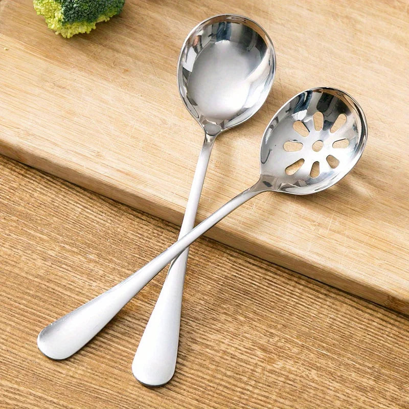 1pc Serving Spoon, Slotted Spoon, Stainless Steel Buffet Restaurant Dinner Spoon, Party Banquet Dining Utensils, Silvery