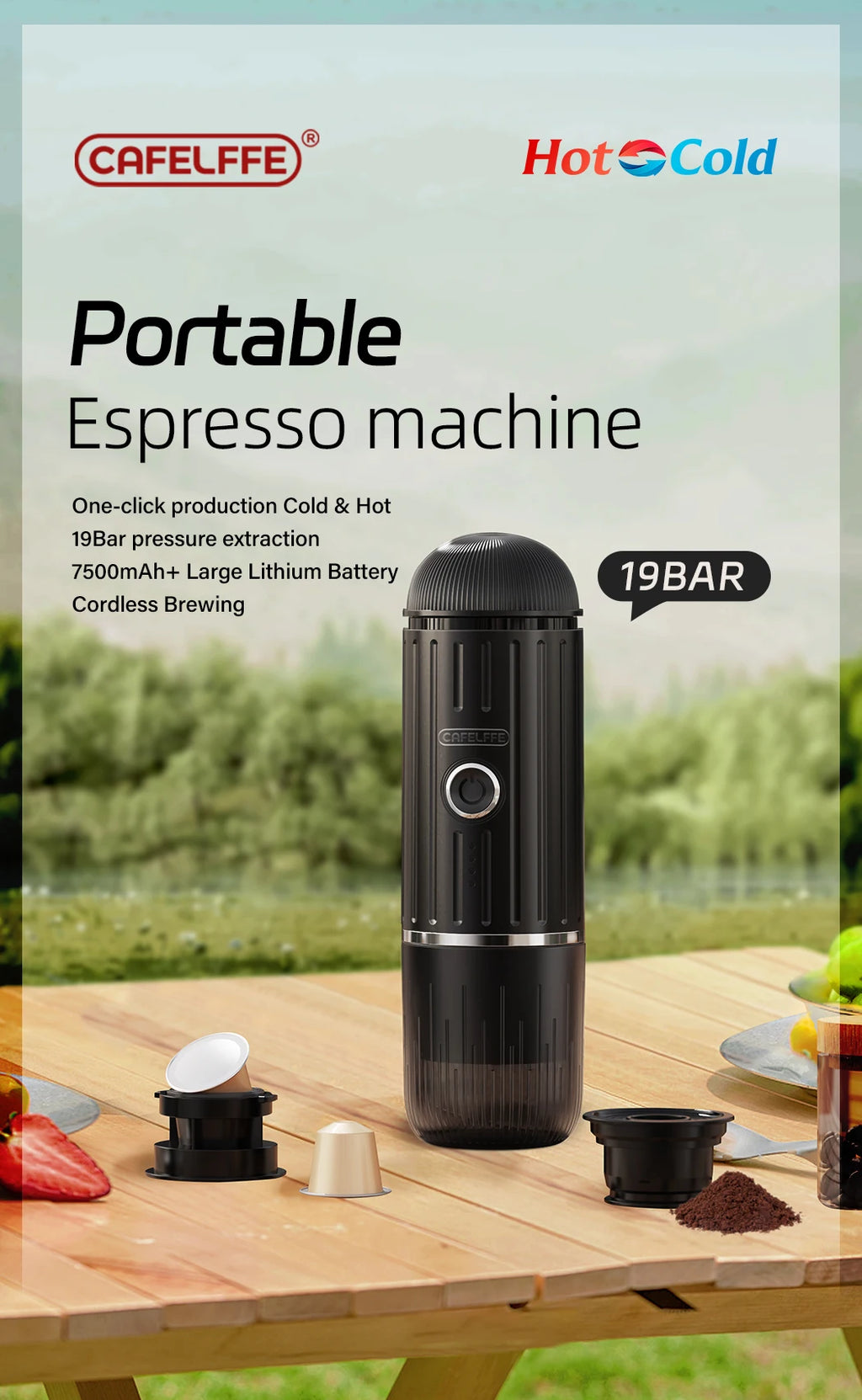Cafelffe Portable Coffee Machine Wireless Electric Espresso Maker Fit Nes Capsule & Coffee Powder Gift for Lover,dad,hiking camp