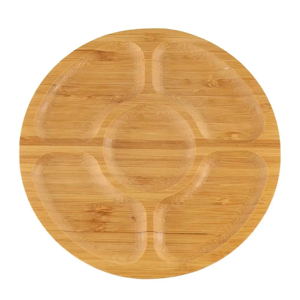 Party Dishes 5 Compartments Round Snack Plate Bamboo 20/25/30cm Divided Serving Trays Appetizer Tray Fruit Platter Hotel