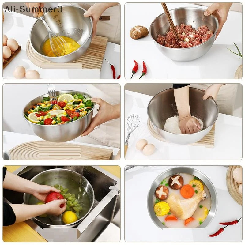 Stainless Steel Silver Salad Bowl Rice Noodles Lamian Noodles Bowl Kitchen Tableware Food Container