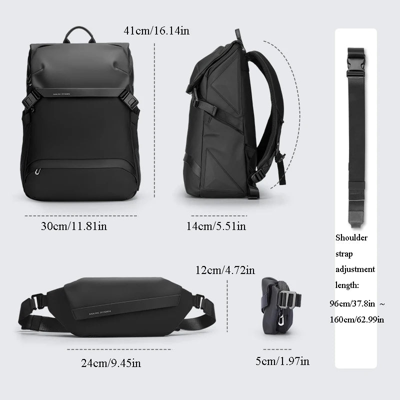 Men's business travel backpack, detachable letter bag, backpack, large capacity 15.6-inch computer bag