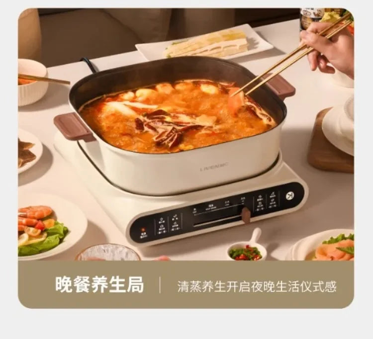 220V Electric Skillet with Multiple Cooking Options for Steaming, Frying, Stir-Frying, and Barbecue - Perfect for Every Meal AK