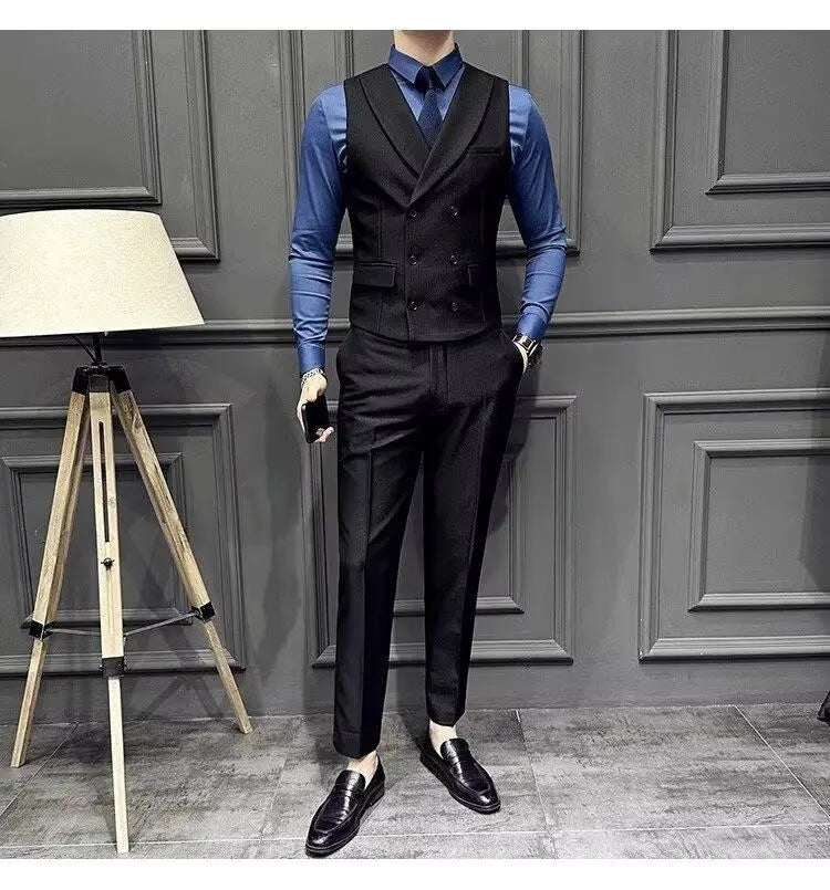 Men's Business Suit Vest Men's Plaid Slim Fit British Fashion Casual Horse Clip Formal Suit Vest