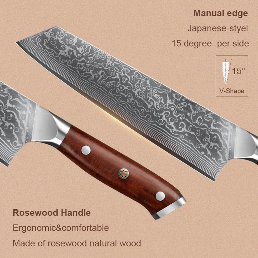 8.5" Kiritsuke Knives 67 Layers Damascus Steel Sharp Blade Chef Knife Meat Cutting Kitchen Cooking Tools with Rosewood Handle