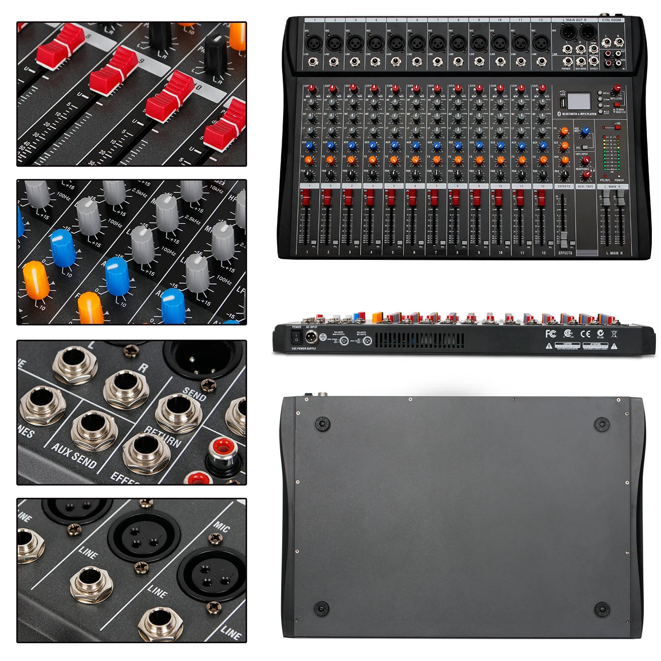 12 Channel Mixing Console With USB Function Suitable For Home DJ Recording Studio Stage Performance Mixer Audio