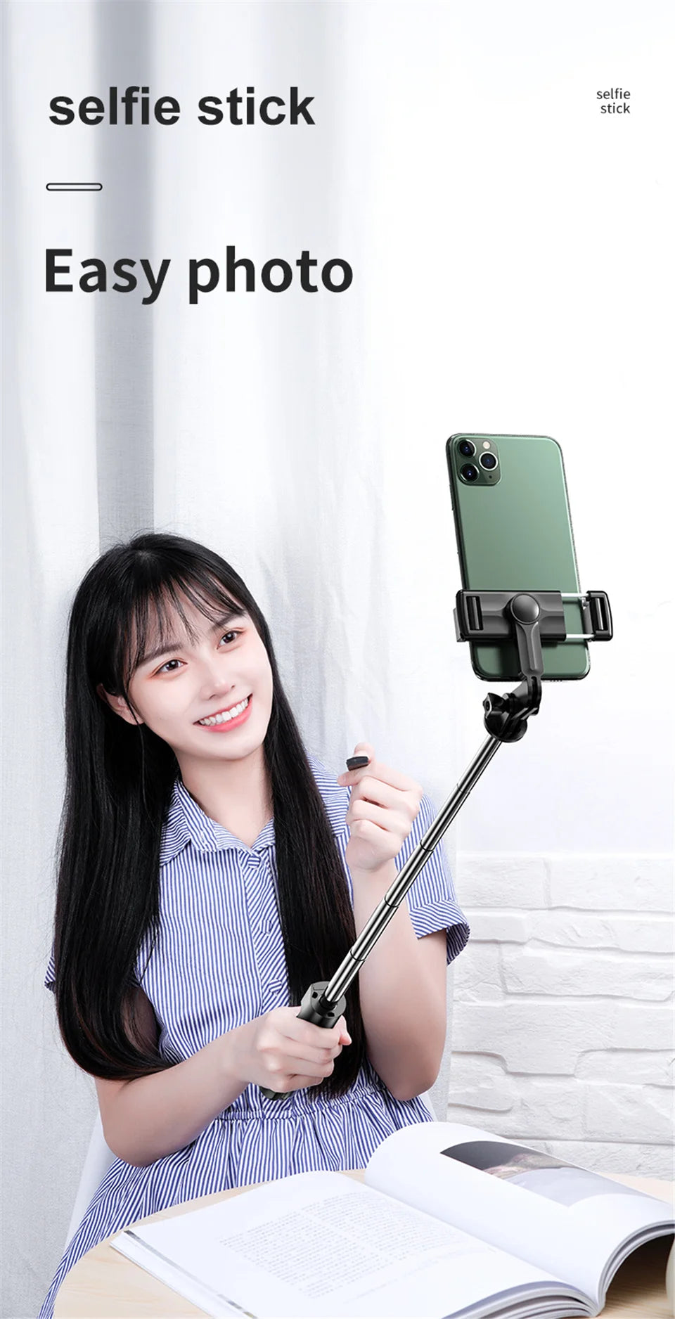 MEUYAG 2025 new Expandable Portable Tripod Selfie Stick With Remote With Detachable BT Wireless Remote Compatible for iPhone