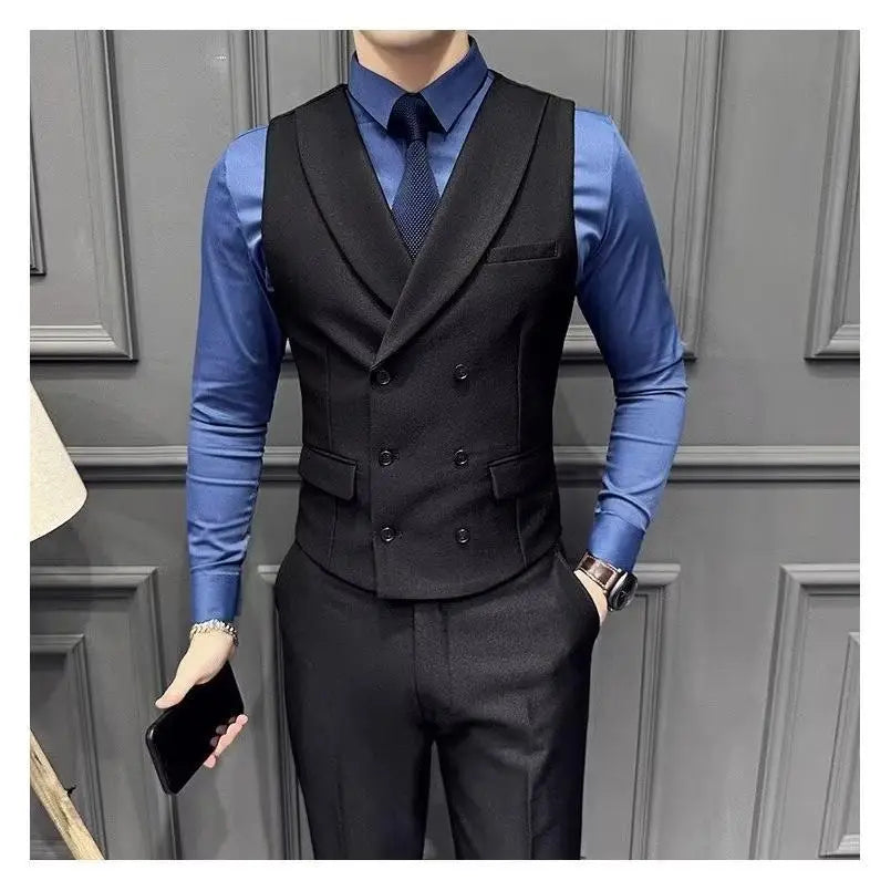 Men's Business Suit Vest Men's Plaid Slim Fit British Fashion Casual Horse Clip Formal Suit Vest