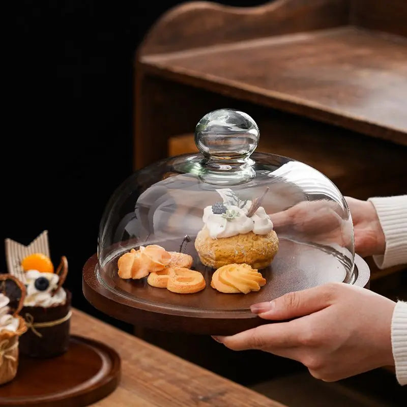 Cake Display Stand Fruit Plate with Cover Food Glass Cover Transparent Display Cake Plate Desserts Dish Cutlery Kitchen Utensils