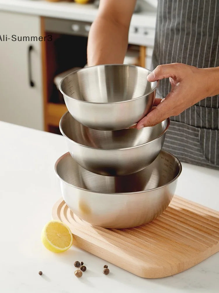 Stainless Steel Silver Salad Bowl Rice Noodles Lamian Noodles Bowl Kitchen Tableware Food Container