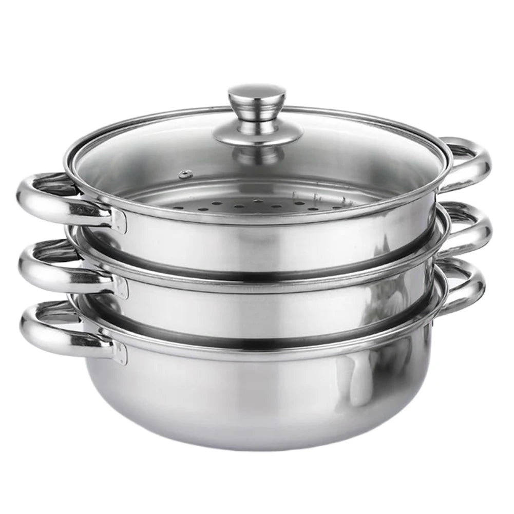 3 Tier Steamer Pot for Cooking with Lid Stainless Steel Steam Pot Multipurpose Steamer for Vegetable Dumpling Stock Sauce Food