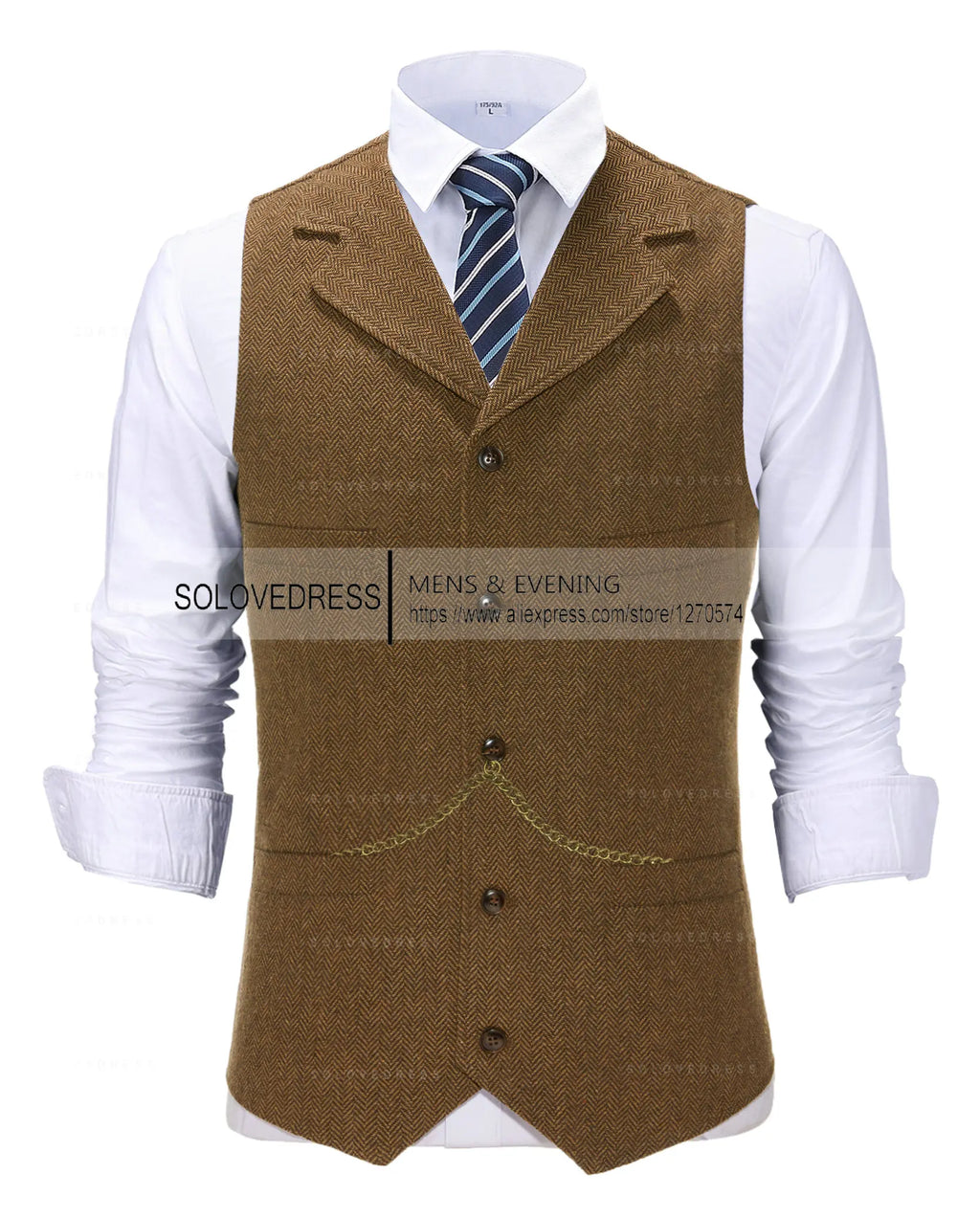 Business Mens Suit Vest Lapel V Neck Wool Herringbone Casual Brown Waistcoat Casual Formal Groomsman Jacket For Wedding