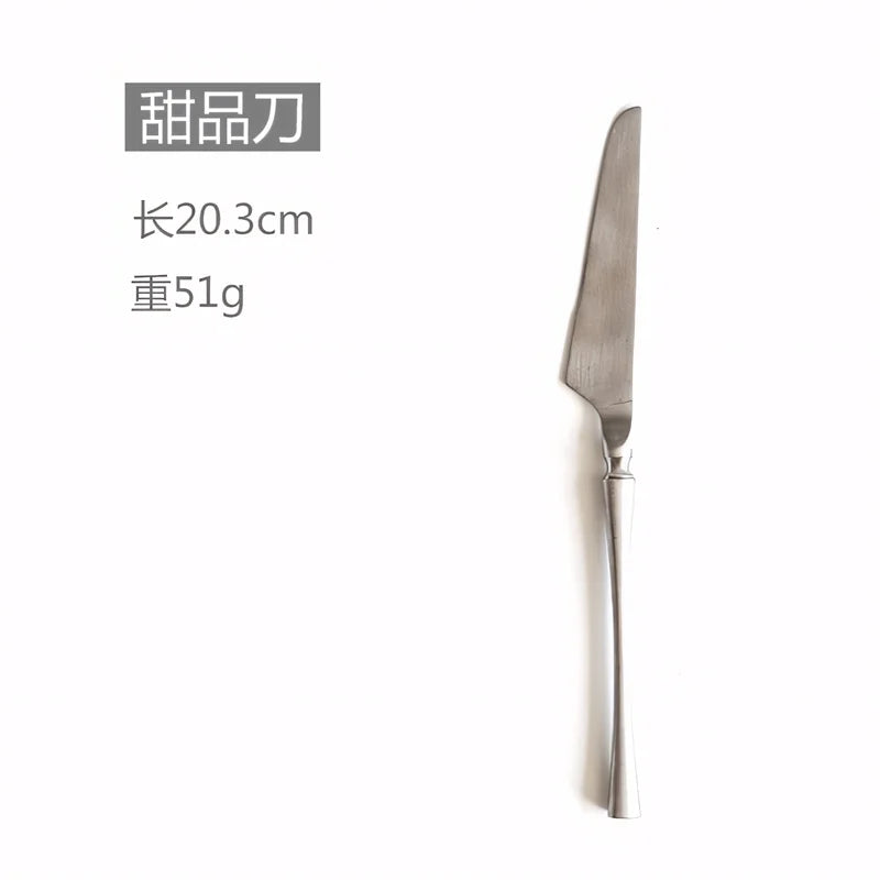 Silver Matte 304 Stainless Steel Cutlery Set Slim Complete Knife Spoon Fork Sets Household Dinner Breakfast Table Accessories