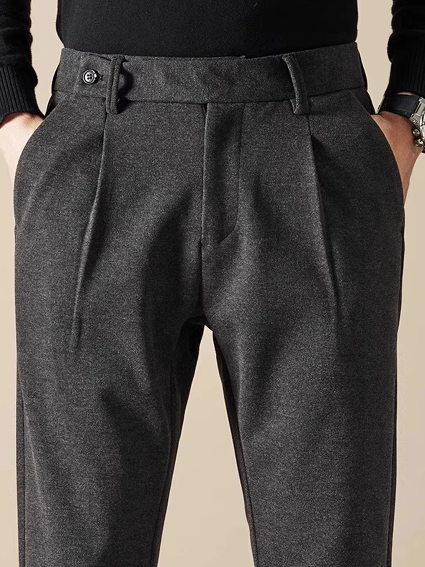 Business Casual Men's Brushed Khakis Straight Leg Long Pants Lightweight Luxury Wool Trousers Autumn Winter New Arrival