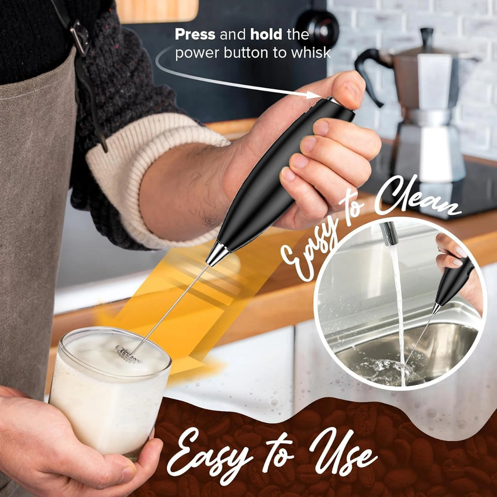 ONEKA Milk Frother Handheld Foam Maker For Latte Mini Whisk Coffee Cappuccino Frappe Matcha Hot Chocolate Drink Mixer
