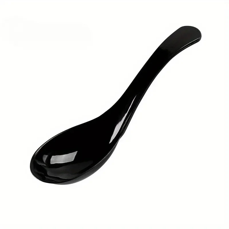 6 black spoons, suitable for soups, desserts - suitable for family gatherings, birthday parties, outdoor camping picnics, etc