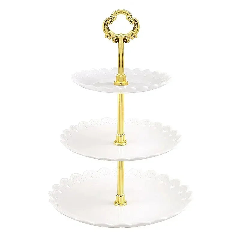 European Style Three-layer Cake Tray Multi-tier Dessert Stand Fruit Candy Plate Wedding Party Home Dessert Table Display Tools