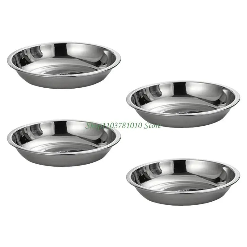 U55D 4Pcs Stainless Steels Serving Dishes Round Sauce Dipping Bowl Fruit Dessert Plate Serving Tray Flat Plate Dinnerware