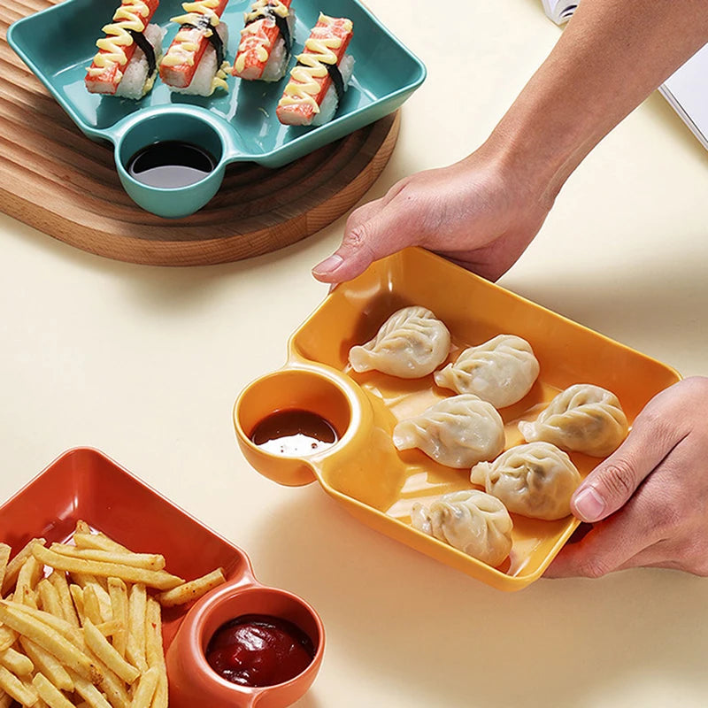 Large Square Dumpling Plate with Vinegar Space Snack Platter Creative Separated Divided Tray Tableware christmas tableware