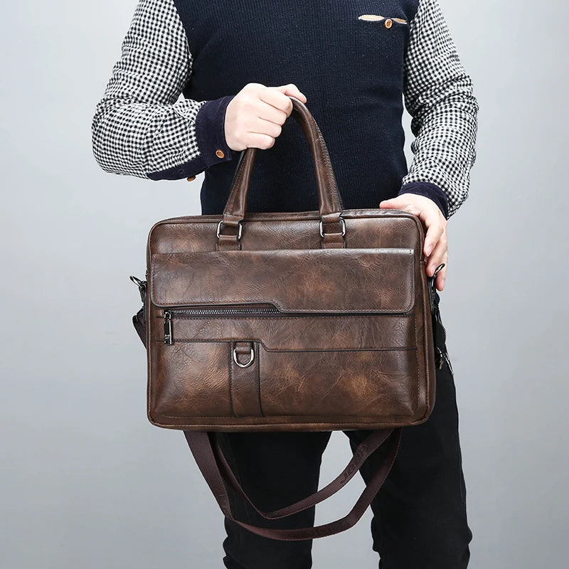 Men Waterproof Business Briefcase Large Capacity Laptop Shoulder Crossbody Commute Bag