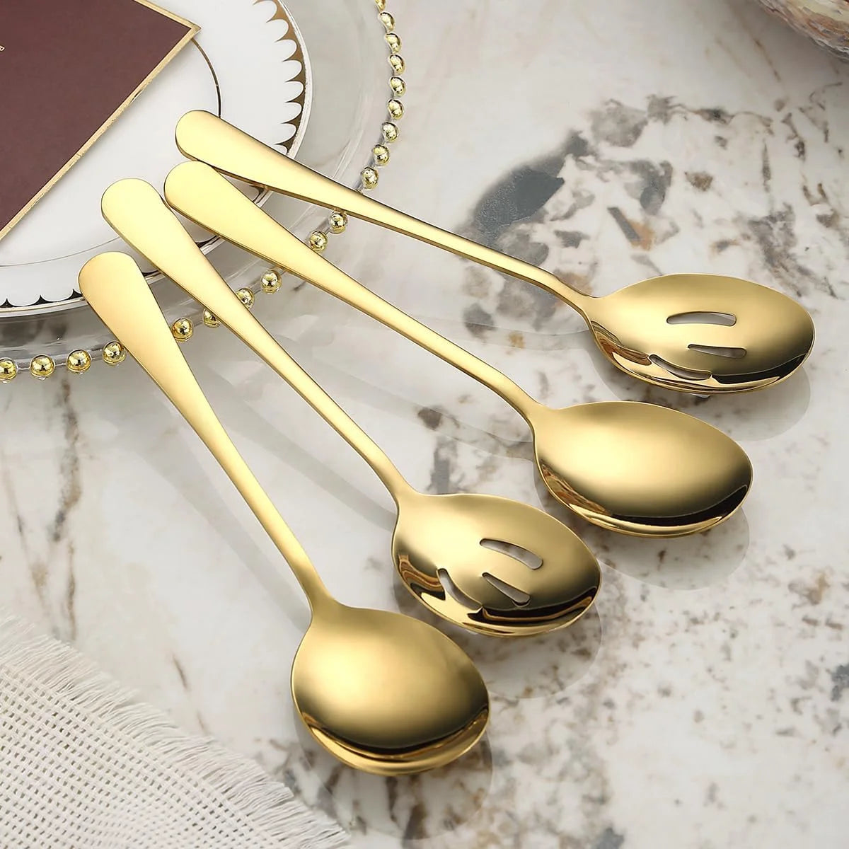 Serving Set Serving Spoons and Slotted Spoons, Stainless Steel Buffet Utensils, Banquet Spoons, Dishwasher Safe, Kitchen