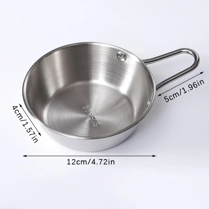 Round Rice Wine Bowl with Handle Stainless Steel Household Food Sauce Bowls Cups Tableware Dinnerware Kitchen Utensils