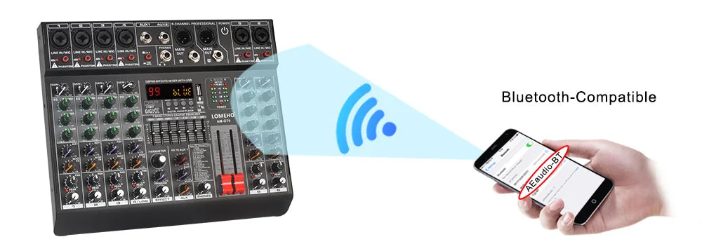 LOMEHO 7 Band EQ Audio Sound Mixer Table 6/8 Channel Mixing DJ Console with USB 2 AUX Output Individual 48V 99 Effect  AM-GT6/8