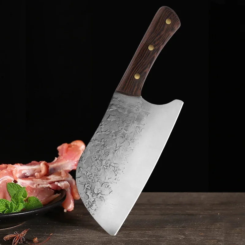 Hand Forged Knife High Carbon Butcher Knives Multifucntional Kitchen Meat Cutting Stainless Steel Wood Handle BBQ Cooking Knife