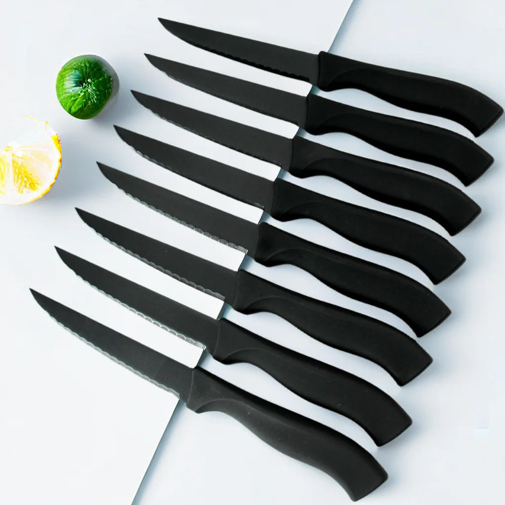 Steak Knives Set 4/6/8Pcs Black Matte Comfort Handle Paring Knives German Stainless Steel Serrated Non Stick  Dishwasher Safe