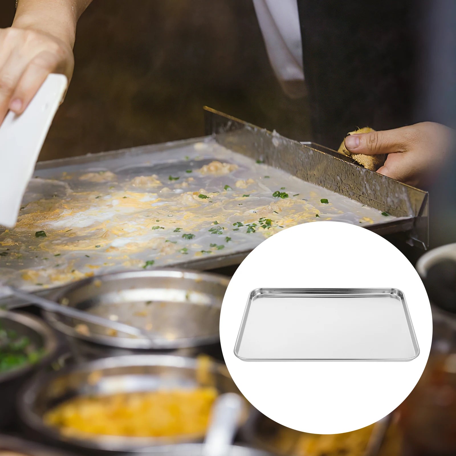 35X25CM Stainless Steel Rectangular Tray Food Serving Platter Dessert Storage Plate Barbecue Dish Kitchen Party Buffet Pan
